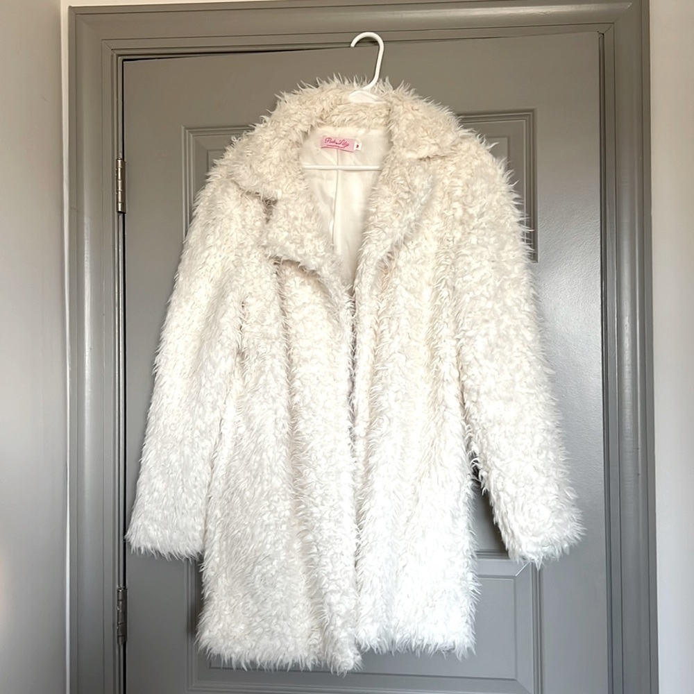 Pink Lily Ivory Faux Fur Coat